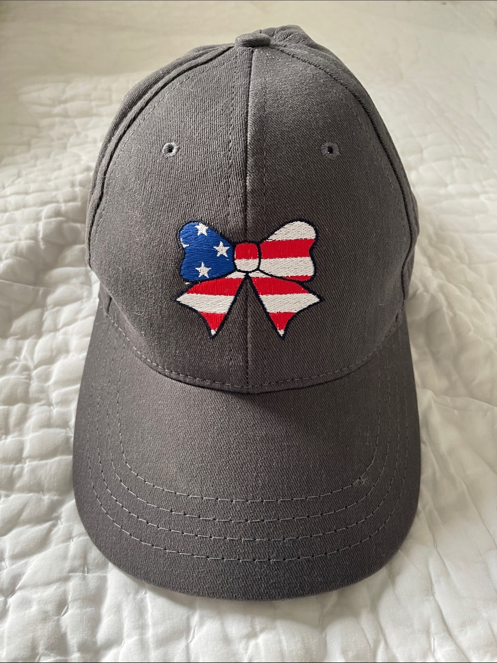 Love Your Melon Gray Baseball Cap with American Flag Bow